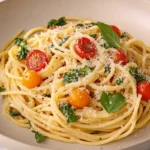 Meghan Markle spaghetti recipe with cherry tomatoes, kale, and Parmesan