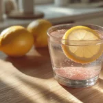 Japanese pink salt recipe in a glass with lemon slice