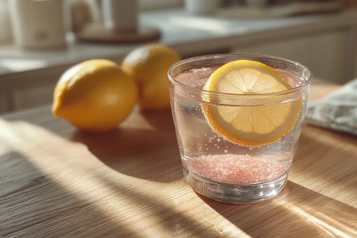Japanese pink salt recipe in a glass with lemon slice